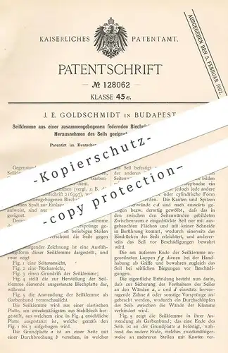 original Patent - J. E. Goldschmidt , Budapest , 1900 , Seilklemme | Klemme für Seil , Schnüre , Faden | Seile , Seiler