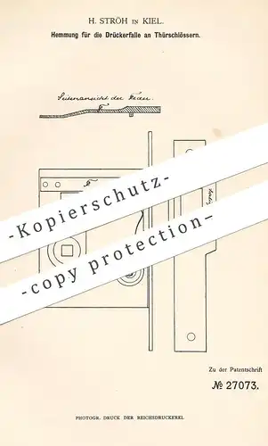 original Patent - H. Ströh , Kiel , 1883 , Hemmung für die Drückerfalle am Türschloss | Tür - Schloss | Schlosser !!!