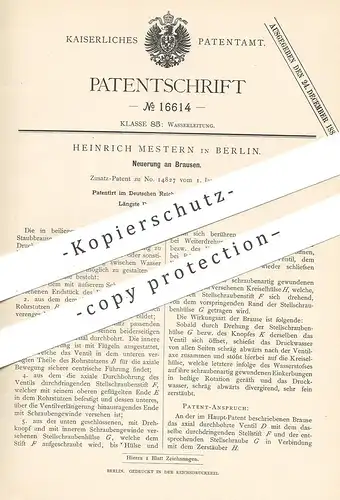 original Patent - Heinrich Mestern , Berlin , 1881 , Brause , Brausen | Dusche , Badewanne , Wasserhahn , Wasserleitung
