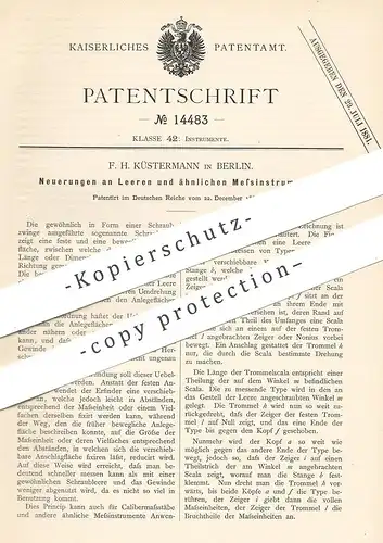 original Patent - F. H. Küstermann , Berlin , 1880 , Meßleere , Leere , Schraubleere | Messen , Lineal , Meßinstrument