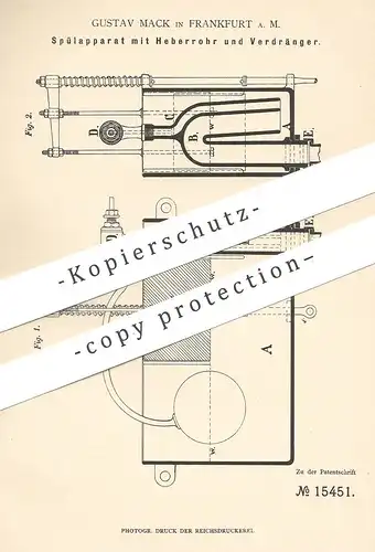 original Patent - Gustav Mack , Frankfurt / Main , 1881 , Spülapparat | WC - Spülung | Toilette , Kloset | Klempner !!!