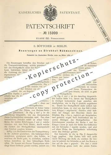 original Patent - E. Böttcher , Berlin , 1881 , Strohhut - Nähmaschine | Nähmaschinen | Nähen , Schneider | Stroh - Hut