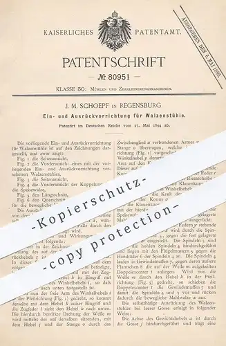original Patent - J. M. Schoepf , Regensburg , 1894 , Ein- & Ausrückvorrichtung für Walzenstuhl | Mühle , Walze | Mühlen