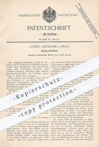 original Patent - Ludwig Jaroljmek , Prag , 1894 , Sprengverfahren | Sprengung , Sprengen | Explosion , Sprengstoff !!
