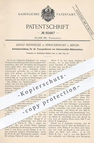 original Patent - Adolf Brennecke , Berlin / Reinickendorf , 1894 , Antrieb für die Transportkessel von Nähmaschine !!