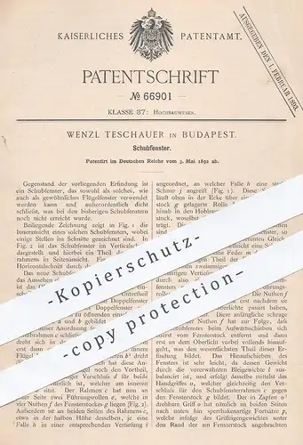 original Patent - Wenzl Teschauer , Budapest , 1892 , Schubfenster | Fenster , Fensterbauer , Doppelfenster , Flügel !!