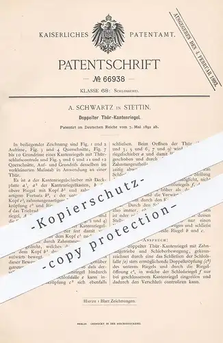 original Patent - A. Schwartz , Stettin , 1892 , Doppelter Tür - Kantenriegel | Tür , Türschloss , Schloss , Schlosser