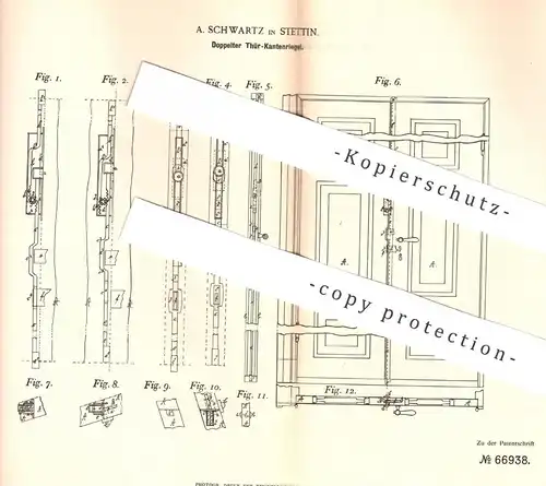 original Patent - A. Schwartz , Stettin , 1892 , Doppelter Tür - Kantenriegel | Tür , Türschloss , Schloss , Schlosser
