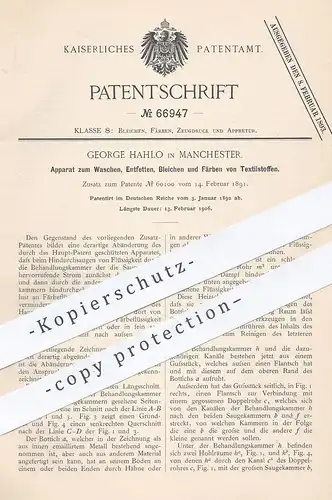 original Patent - George Hahlo , Manchester , 1892 , Waschen , Entfetten , Bleichen u. Färben von Textilstoff | Stoffe