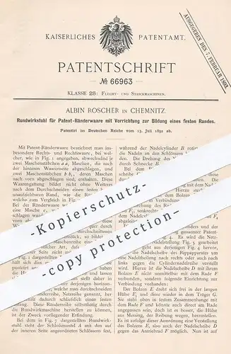 original Patent - Albin Roscher , Chemnitz , 1892 , Rundwirkstuhl für Ränderware | Wirkstuhl , Schneider , Nähen !!!