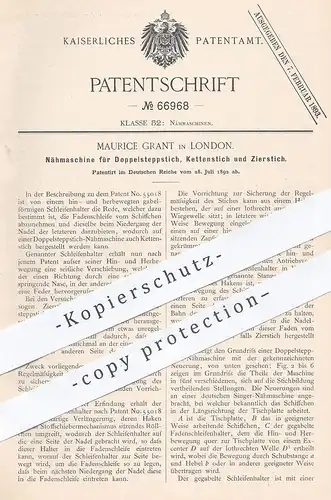 original Patent - Maurice Grant , London , England , 1892 , Nähmaschine für Doppelstich , Kettenstich u. Zierstich