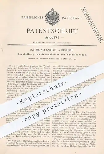 original Patent - Raymond Snyers , Brüssel , 1891 , Grundplatten für Metallbürsten | Bürste , Bürsten , Drahtbürste !!!