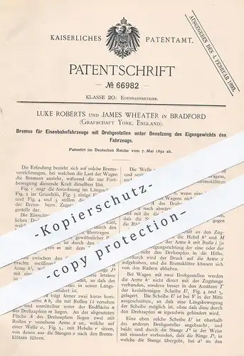 original Patent - Luke Roberts , James Wheater , Bradford , York , England , 1892 , Bremse für Eisenbahn | Bremsen !!