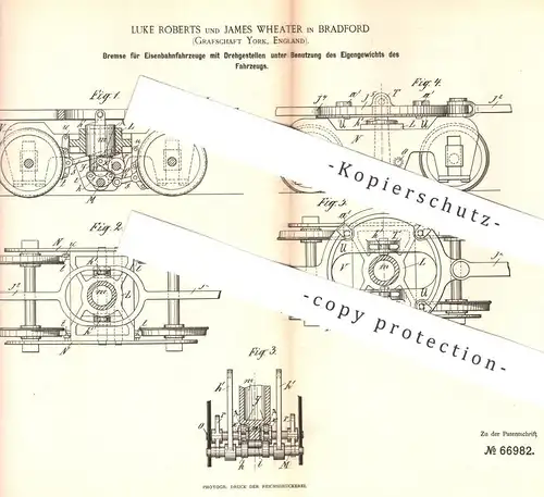 original Patent - Luke Roberts , James Wheater , Bradford , York , England , 1892 , Bremse für Eisenbahn | Bremsen !!