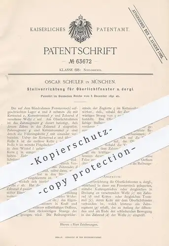 original Patent - Oscar Schuler , München , 1891 , Stellvorrichtung für Oberlichtfenster | Fenster , Fensterbauer , Tür