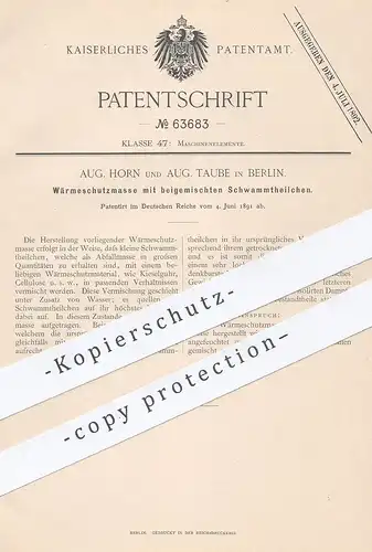 original Patent - Aug. Horn , Aug. Taube , Berlin , 1891 , Wärmeschutzmasse | Wärmeschutz , Wärmedämmung , Dämmung !!!