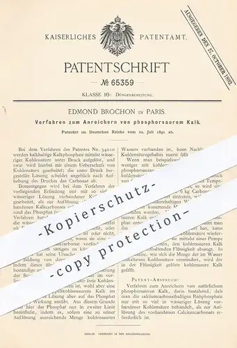 original Patent - Edmond Brochon , Paris , Frankreich , 1891 , Anreichern von phosphorsaurem Kalk | Dünger , Düngen !!!