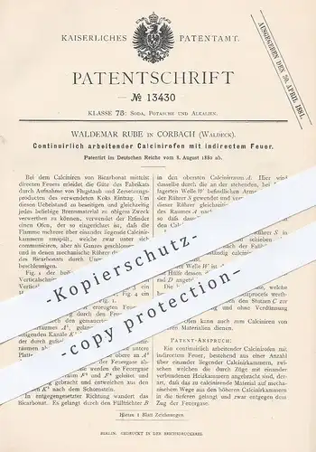 original Patent - Waldemar Rube , Corbach / Korbach / Waldeck , 1880 , Calcinierofen mit indirektem Feuer | Ofen , Öfen