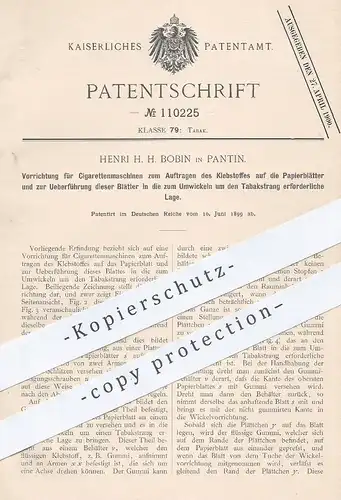 original Patent - Henri H. H. Bobin , Pantin , 1899 , Auftragen von Klebstoff auf Papierblatt an Zigarettenmaschinen !!!