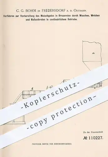 original Patent - C. G. Bohm , Fredersdorf / Berlin , 1899 , Vorbereitung von Maische in Brauerei | Bier brauen | Malz !