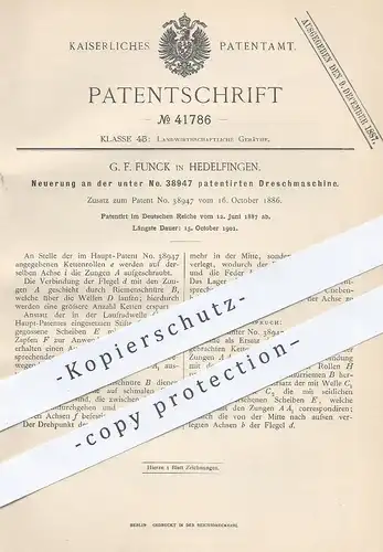 original Patent - G. F. Funck , Hedelfingen / Stuttgart , 1887 , Dreschmaschine | Drescher , Mähdrescher , Ernte !!!