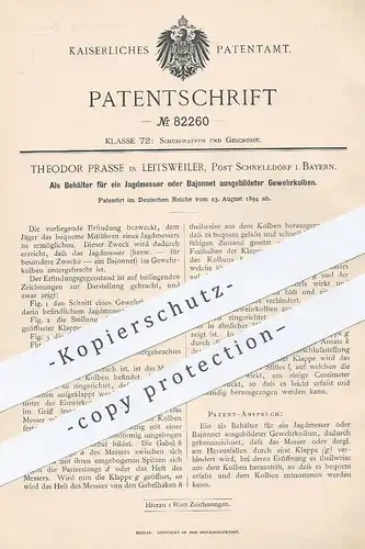 original Patent - Theodor Prasse , Leitsweiler , Schnelldorf / Bayern , 1894 , Gewehrkolben für Jagdmesser o. Bajonnet !