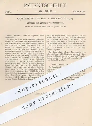 original Patent - Carl Heinrich Ryssel , Tharand , Tharandt / Dresden / Sachsen , Schraube zum Sprengen von Baumstöcken