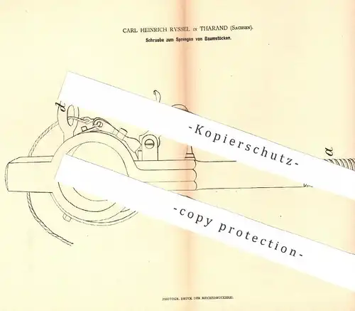 original Patent - Carl Heinrich Ryssel , Tharand , Tharandt / Dresden / Sachsen , Schraube zum Sprengen von Baumstöcken