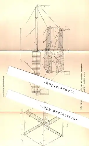 original Patent - F. W. Gumtow , Gadow bei Lanz , 1879 , Windmotor | Windrad , Windkraft , Windmühle , Wind - Mühle !!!