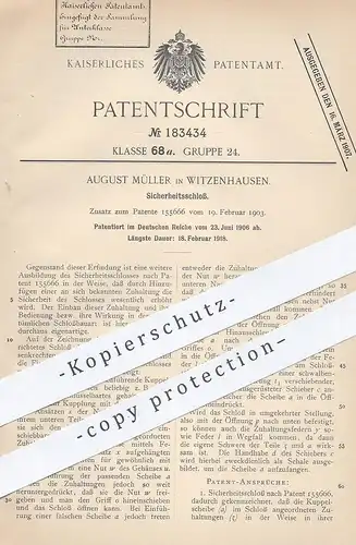 original Patent - August Müller , Witzenhausen , Kassel , 1906 , Sicherheitsschloss | Schloss , Türschloss , Schlosser