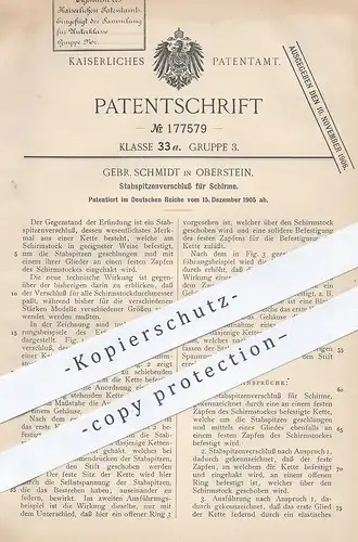 original Patent - Gebr. Schmidt , Oberstein , Trier , 1905 , Stabspitzenverschluss für Schirme | Schirm , Regenschirm !