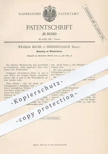 original Patent - Wilhelm Jerger , Niedereschbach , Baden , Frankfurt / Main , 1884 , Wecker - Uhr | Uhrmacher , Uhren