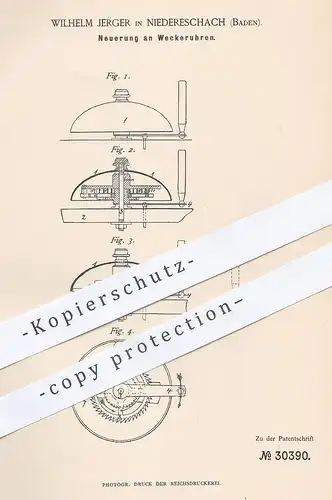 original Patent - Wilhelm Jerger , Niedereschbach , Baden , Frankfurt / Main , 1884 , Wecker - Uhr | Uhrmacher , Uhren