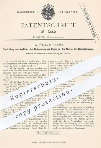 original Patent - J. A. Pyritz , Gnesen / Polen , 1880 , Schutz an Eisenbahn - Tür | Eisenbahnen , Schlosser !!