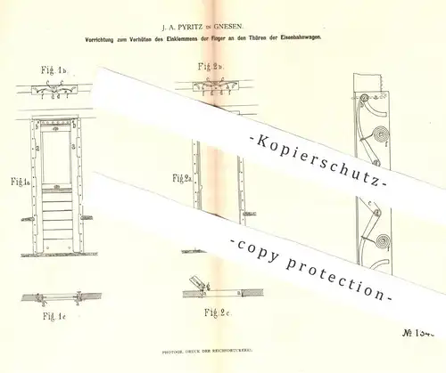 original Patent - J. A. Pyritz , Gnesen / Polen , 1880 , Schutz an Eisenbahn - Tür | Eisenbahnen , Schlosser !!