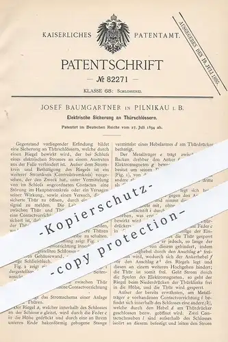 original Patent - Josef Baumgartner , Pilnikau / Prag , 1894 , Elektrische Sicherung am Türschloss | Schlosser , Schloss