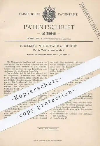 original Patent - H. Becker , Wittenwater / Ebstorf / Uelzen , 1886 , Kartoffelerntemaschine | Kartoffel - Erntemaschine