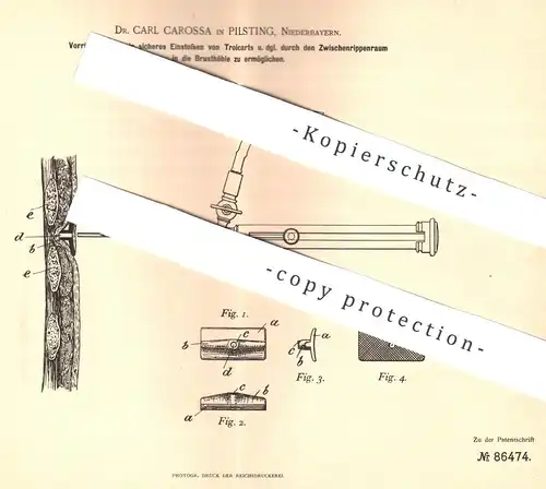 original Patent - Dr. Carl Carossa , Pilsting , Bayern , München  Landau | Troikart , Trokar | Punktion , Medizin , Arzt
