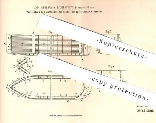 original Patent - Jan Heerma , Eidelstedt , Hamburg , 1901 , Auffangen des Stoßes bei Schiffszusammenstößen | Schiff !!
