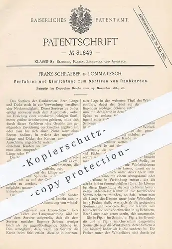 original Patent - Franz Schraeber , Lommatzsch , Riesa , Dresden , Meissen , 1884 , Sortieren von Rauhkarden | Karden