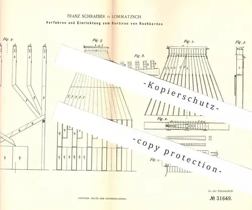 original Patent - Franz Schraeber , Lommatzsch , Riesa , Dresden , Meissen , 1884 , Sortieren von Rauhkarden | Karden
