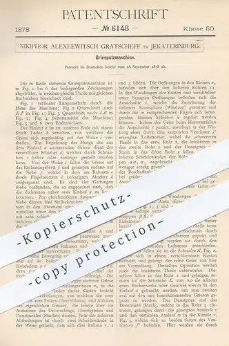 original Patent - Nikiphor Alexeewitsch Gratscheff , Jekaterinburg / Russland , 1878 , Griesputzmaschine | Gries , Mühle