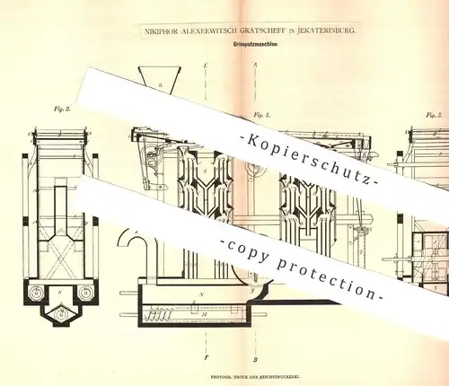 original Patent - Nikiphor Alexeewitsch Gratscheff , Jekaterinburg / Russland , 1878 , Griesputzmaschine | Gries , Mühle