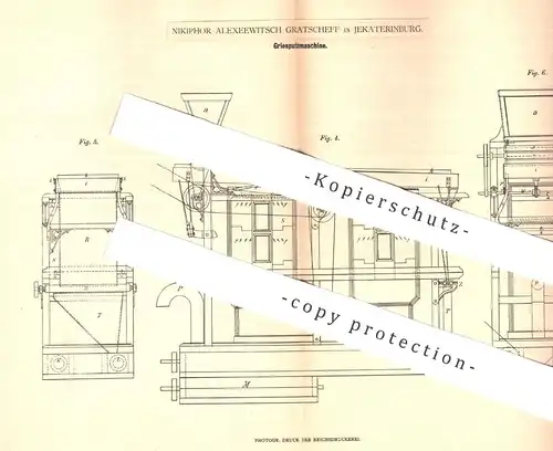 original Patent - Nikiphor Alexeewitsch Gratscheff , Jekaterinburg / Russland , 1878 , Griesputzmaschine | Gries , Mühle