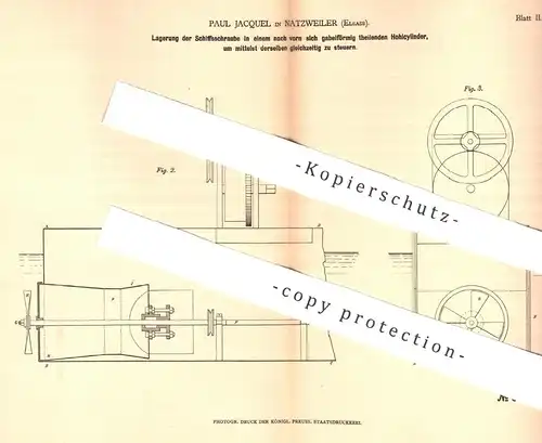 original Patent - Paul Jacquel , Natzweiler , Elsass , 1878 , Lagerung der Schiffsschraube | Schiffbau , Schiff , Boot !