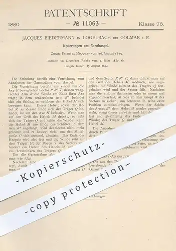 original Patent - Jacques Biedermann , Logelbach / Colmar / Elsass , 1880 , Garnhaspel | Garn - Haspel | Spinnerei !!