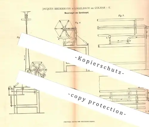 original Patent - Jacques Biedermann , Logelbach / Colmar / Elsass , 1880 , Garnhaspel | Garn - Haspel | Spinnerei !!
