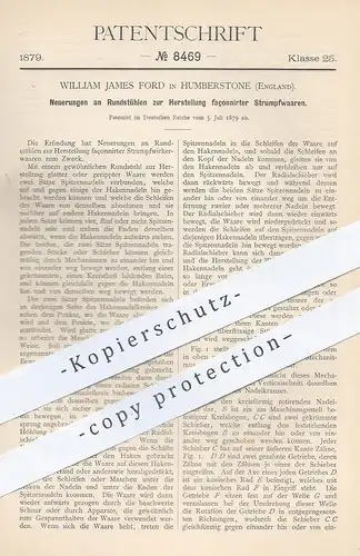 original Patent - William James Ford , Humberstone , England , 1879 , Rundstuhl für façonnierte Strumpfwaren | Wirkstuhl