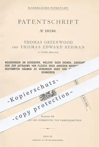 original Patent - Thomas Greenwood , Thomas Edward Redman , Calne , England , 1879 , Kühlraum - Schieber | Tür - Riegel