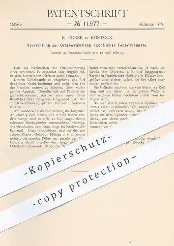 original Patent - E. Hoese , Rostock , Mecklenburg , 1880 , Ortsbestimmung von Feuer | Feuerwehr , Alarm , Brandschutz